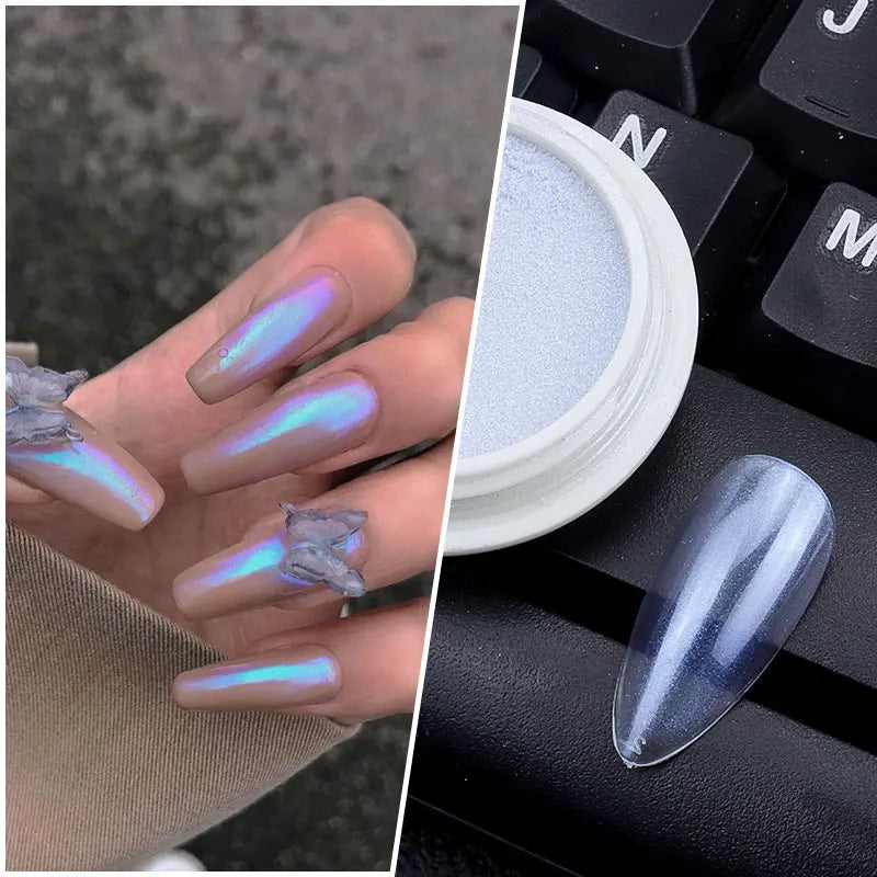 0.2g/jar Aurora Chrome Unicorn Nail Pigment Rainbow Mirror mermaid Nail Art Powder With 1-Sponge-Stick Unicorn Mirror Powder F-t