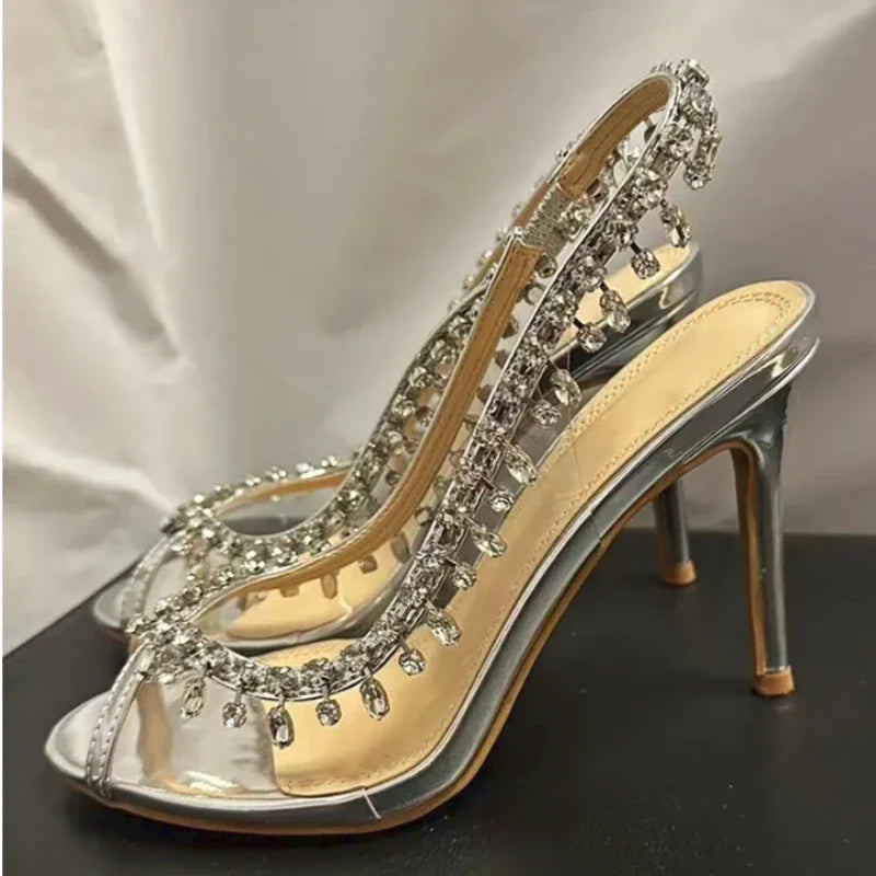 aichashi  -  PVC Transparent Heeled Sandals Women Pumps Sexy Thin High Heels Fish Mouth Silver Luxury Party Heels Crystal Sandals