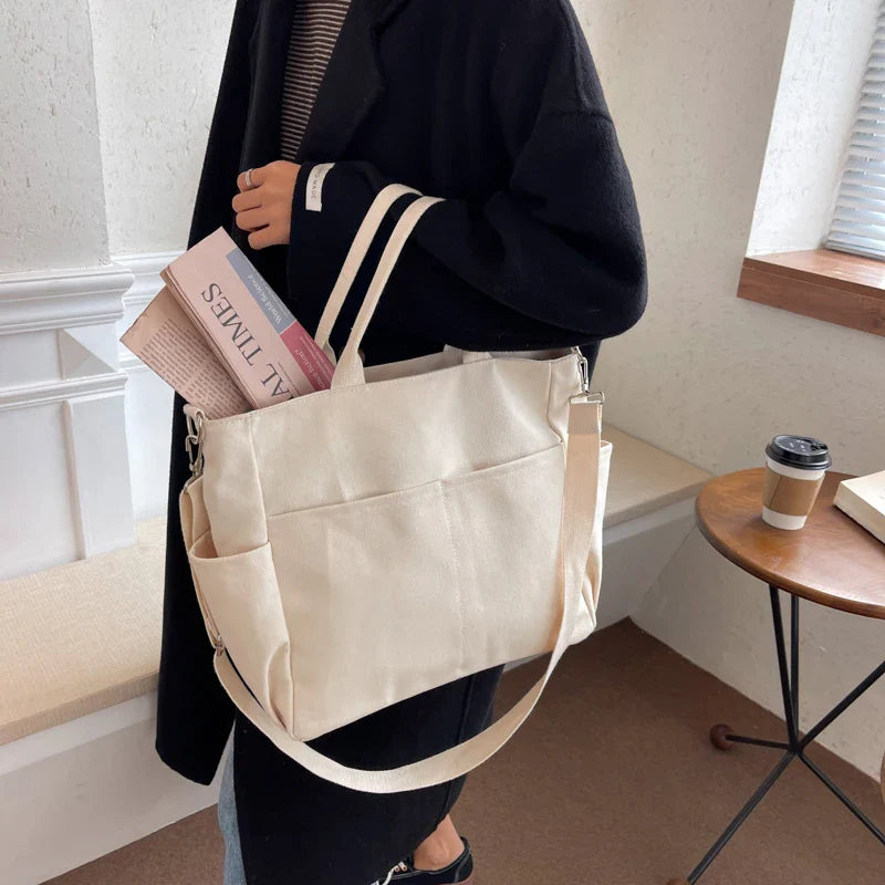 Aichashi Lazy Wind Canvas Big Bag New Korean Version Of The Single Shoulder Crossbody Bag Female Simple Literary Solid Color Bag