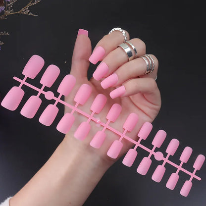 Aichashi 24Pcs/Set Matte False Nails Glue Square Head Frosted Press On Fake Nail Tips Full Cover Artificial Fingernails Ballet Detachable