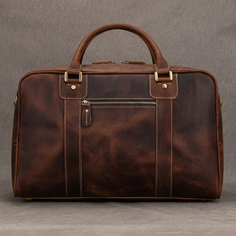 Aichashi Large Travel Bag Genuine Leather Vintage Style Luggage Bags Men Male Duffle Bags Travelling Bag Weekender Bags for Man