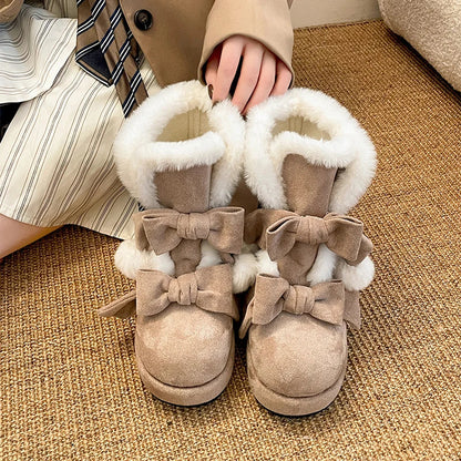 aichashi  -  Winter Lolita Style Warm Plush Women Snow Boots Fashion Platform Thick Heel Short Booties Casual Comfort Cotton Shoes