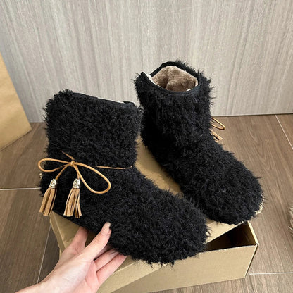 aichashi  -  Winter White Warm Plush Women Snow Boots Fashion Slip On Short Botas Casual Outdoor Flats Cotton Shoes