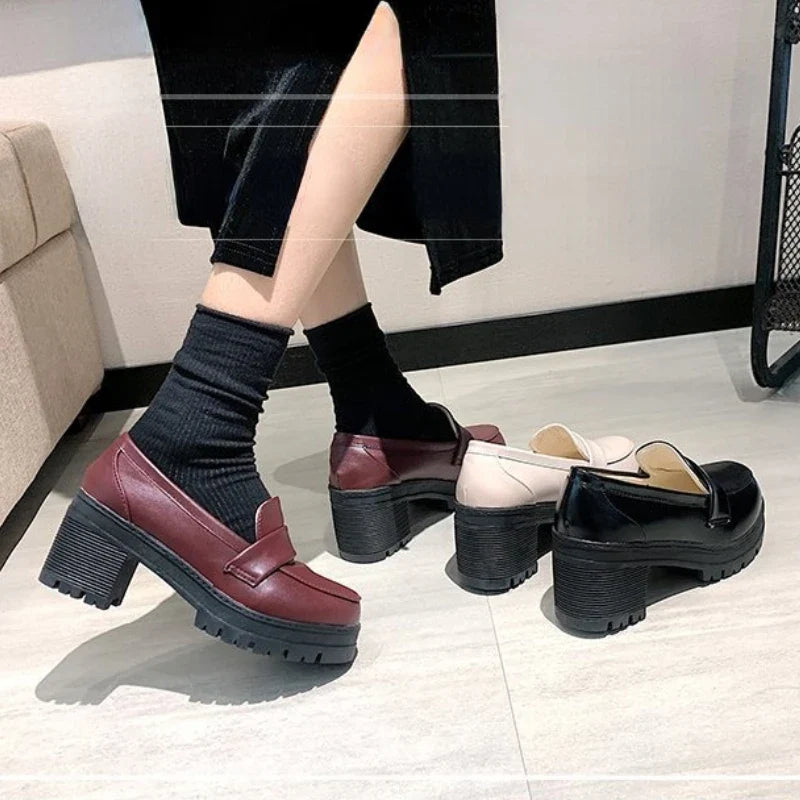 aichashi  -  Platform Shoes Woman Heels Spring Fashion PU Leather Round Toe Chunky Casual Walking Pumps Women Mary Janes Zapatos Para Mujer