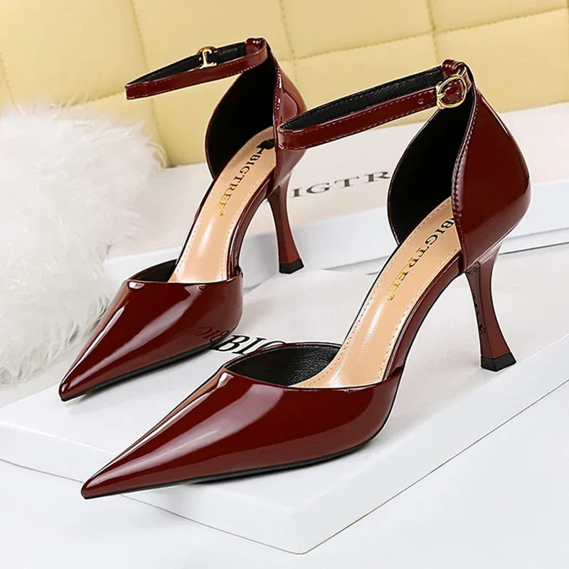 aichashi  -  Shoes Nude Heels Women Pumps Patent Leather High-heeled Shoes Luxury Banquet Shoes Summer Women High Heels Sandals 2024