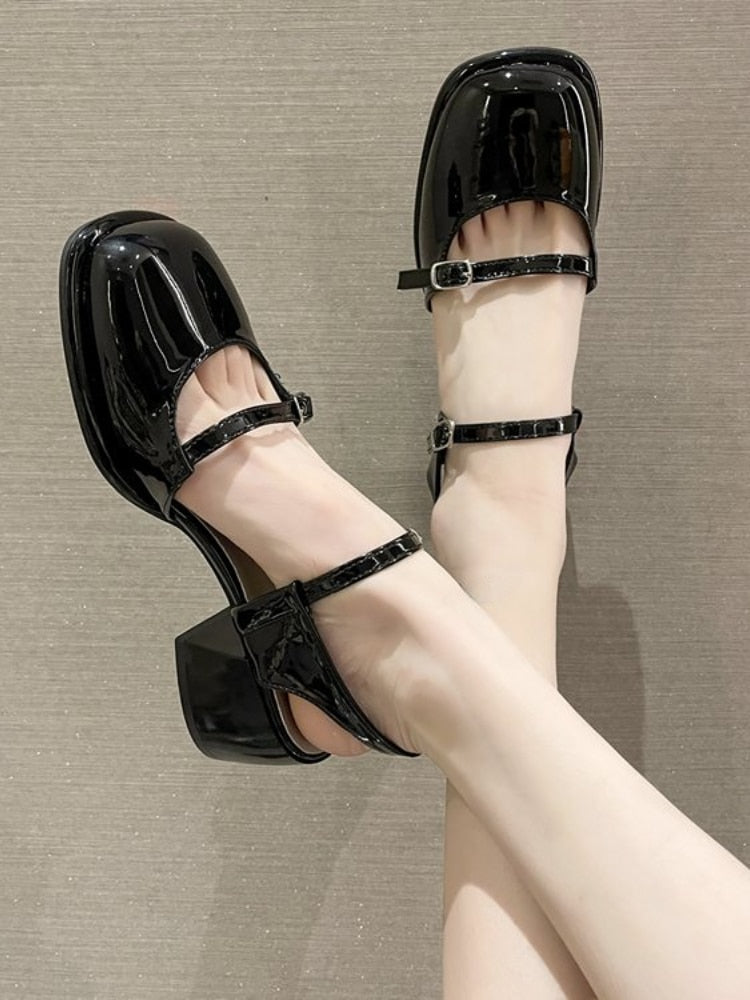 Aichashi Office Lady Sandals Woman Spring Casual Elegant Pure Color Shoes Non-slip Korean Style Medium Heel Female Shoes Design Chic