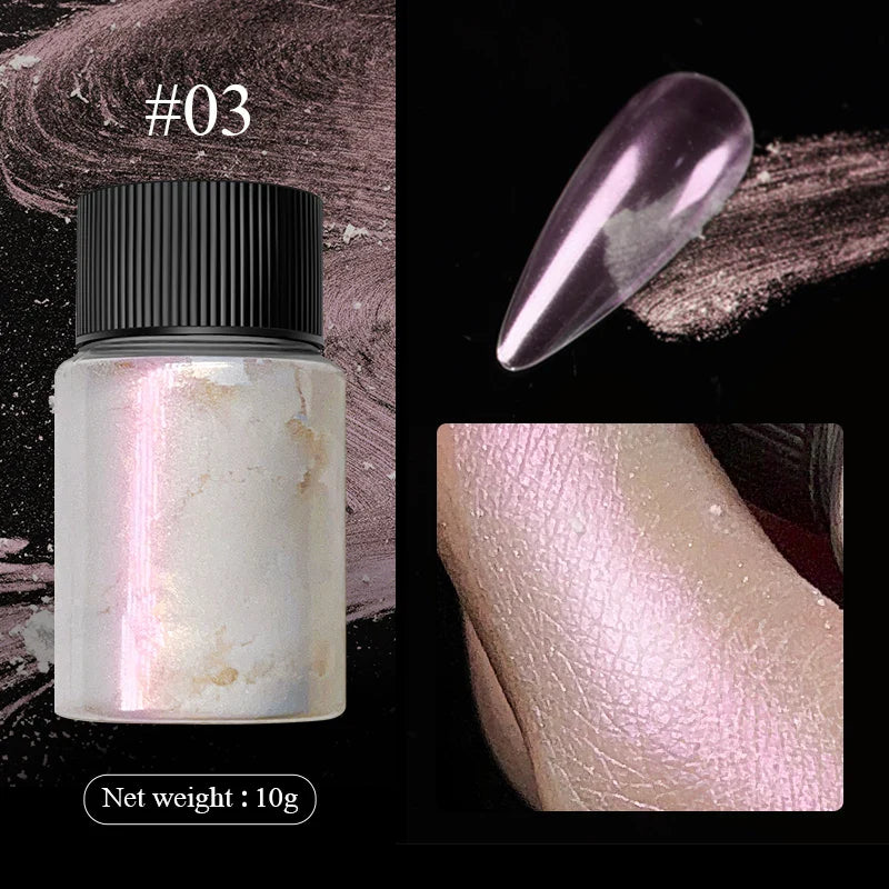 Aurora Pearl White Nails Glitter Dust Chrome Moonlight White Rubbing on Powder Shell Mirror Pigment Nail Art Supplies Decoration