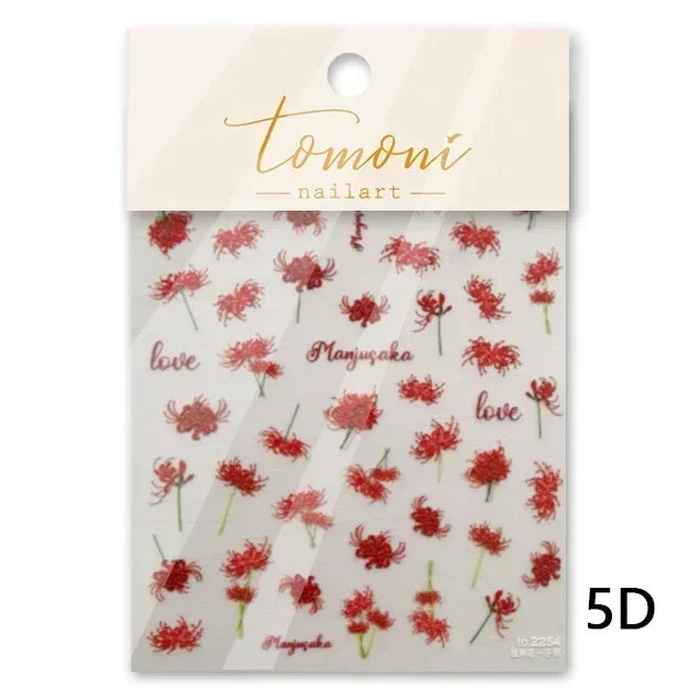 Aichashi Love Red Petunia Lotus Flower Chinese Sexy Flirty Nine Tailed Fox 3D Self Adhesive Nail Art Decoration Sticker Nail Decals Woman