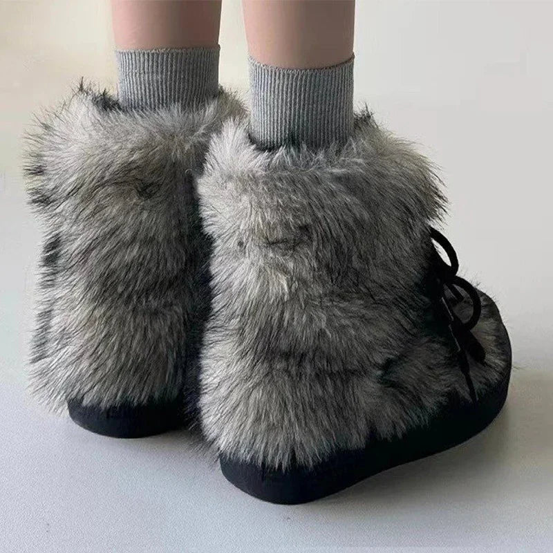 aichashi  -  Fur Women Snow Ankle Boots Flats Platform Warm Shoes Woman Designer Winter New Trend Plush Casual Cozy Sneakers Botas Mujer