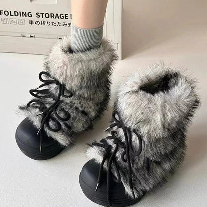 aichashi  -  Fur Women Snow Ankle Boots Flats Platform Warm Shoes Woman Designer Winter New Trend Plush Casual Cozy Sneakers Botas Mujer