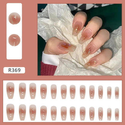 24pcs false nails matte Green Nails Patch with glue Removable Long Paragraph Fashion Manicure press on Nail tips