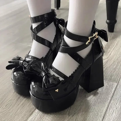 Aichashi 2024 New Sweet Vintage Mary Janes Shoes Women Star Buckle Lolita Kawaii Platform Shoes Female Bow-knot Cute Designer Shoes