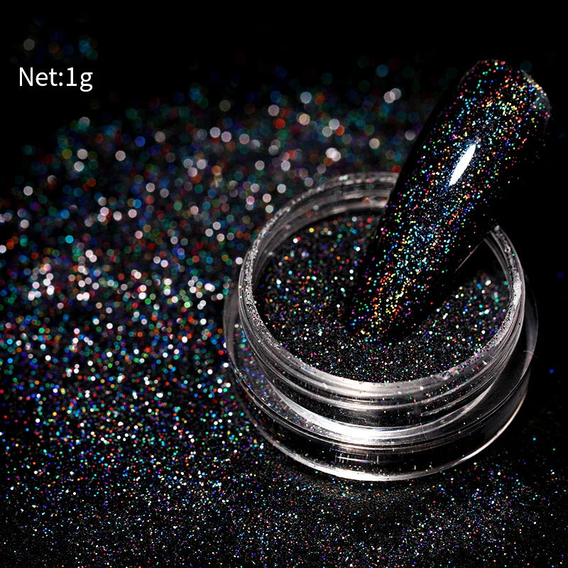 Aichashi Nail Glitter Powder Shiny Aurora Laser Metallic Rubbing Dust Chrome Powder Gold Silver Pigment DIY Decoration Nails Accessories