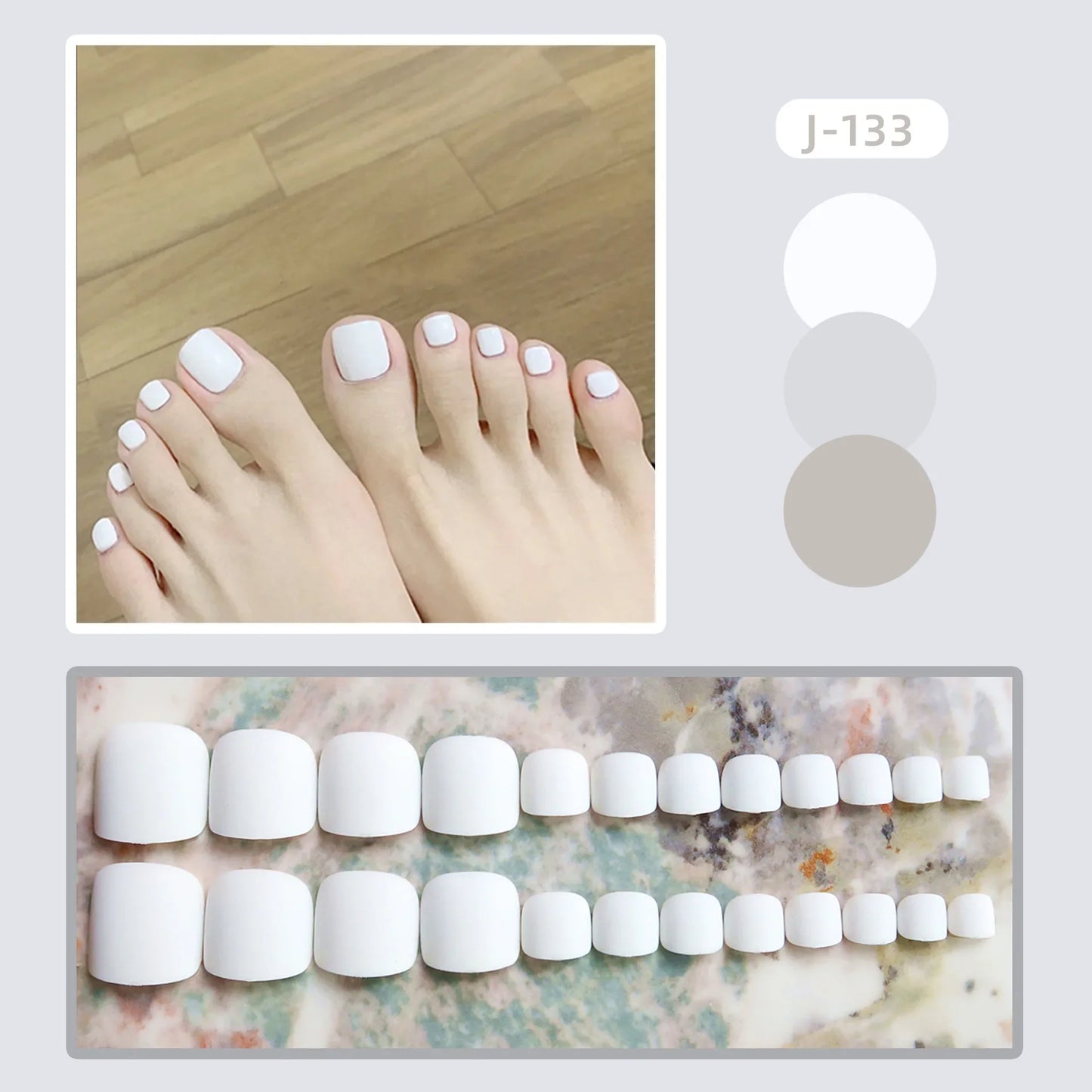 Aichashi 24pcs Solid Color Toenails French Minimalist Style Toenails Full Coverage Waterproof Removable Artificial Press on Nails False