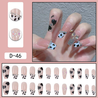 24Pcs/Set Press On Fake Nails Green Wearing Reusable False Nails Art Girls Ballerina Coffin Nail With Glue Full Cover Artificial