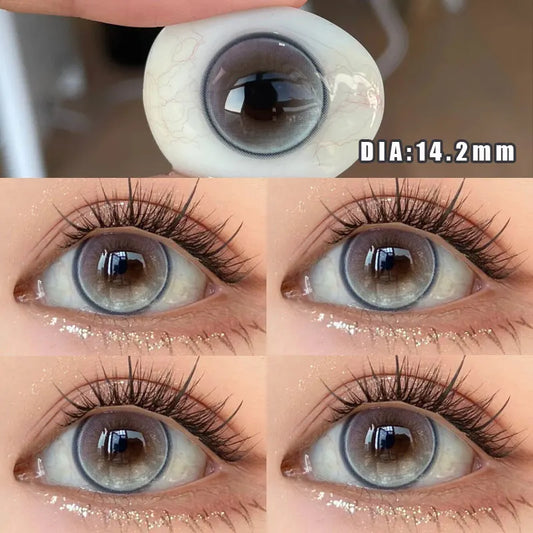 Aichashi 2Pcs New Colored Contact Lenses with Prescription Myopia Degree 0.00- 8.00 Grey Purple  Lens Eye Beauty Pupil Soft Lens