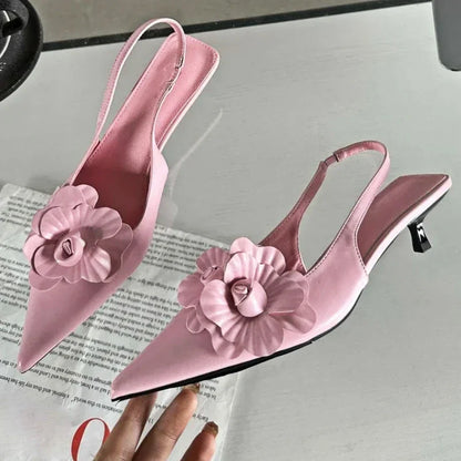 aichashi  -  Luxury Design Flower Sandals Women Pumps Pointed Thin Low Heels Female Sexy Elegant Slingback Party Shoes Mules Sandalias Mujer