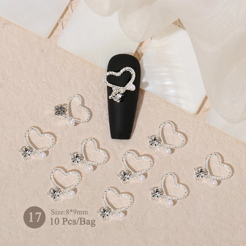 Aichashi 10pcs/bag Butterfly Shaped Nail Rhinestone Star Flower Nail Charm Silver Gold Alloy Nail Pearl Jewelry Accessories Nail Supplies