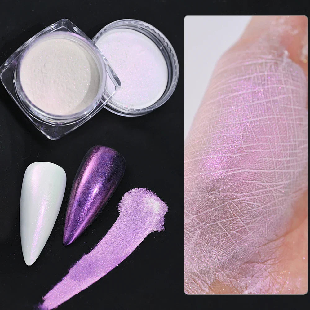 Aichashi 10g/Bottle Pearls White Nail Pigment Glitter Aurora Nail Powder Purple Chrome Glitter Pigment Dust UV Manicure Dip Powder