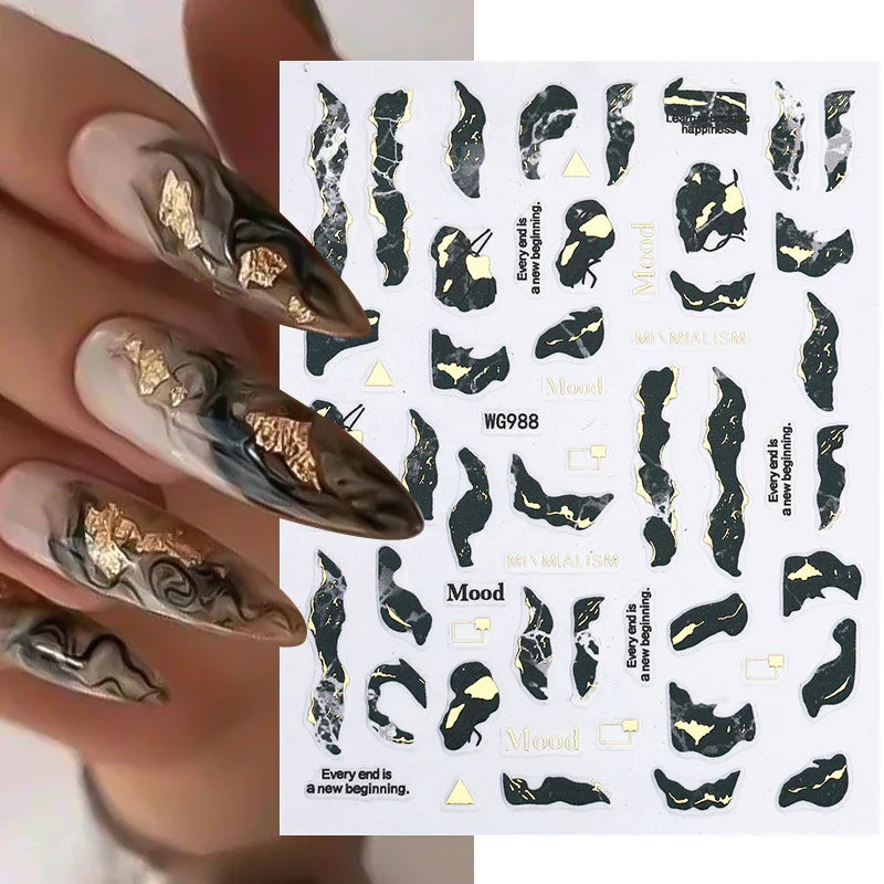 Aichashi 1PCS Black White Butterfly Laser Nail Stickers Y2K Nail Art Decoration Abstract Lines Bronzing Flowers Stickers For Nails