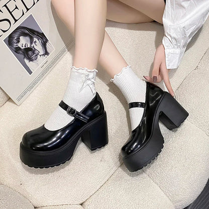 aichashi  -  Retro Chunky Platform Pumps Women New Buckle Strap Super High Heels Mary Jane Shoes Woman Goth Thick Heeled Party Lolita Shoes