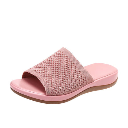 Aichashi New Summer Flying Woven Flat Non-slip Casual Breathable Outdoor Beach Comfortable Women's Slippers or Indoor Home Shoes