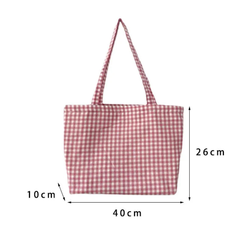 Aichashi BACK TO SCHOOL Ladies New Style Canvas Fabric Plaid Shoulder Bag Fashion Simple Handbag Large Casual Capacity shopping Tote Bags