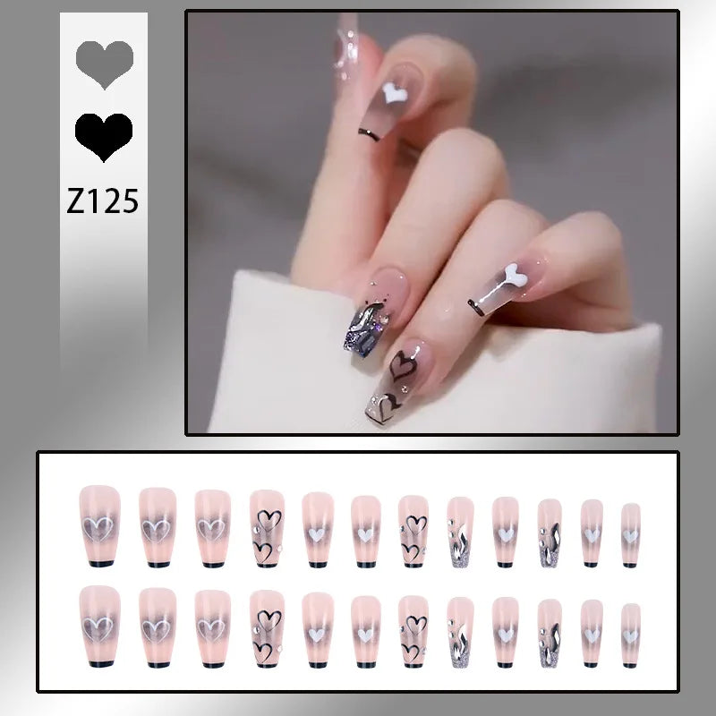 24pcs/box Fake Nails Short Detachable Finished Fingernails Ballet Wearable False Nails press on Square Head Full Cover Nails Tip