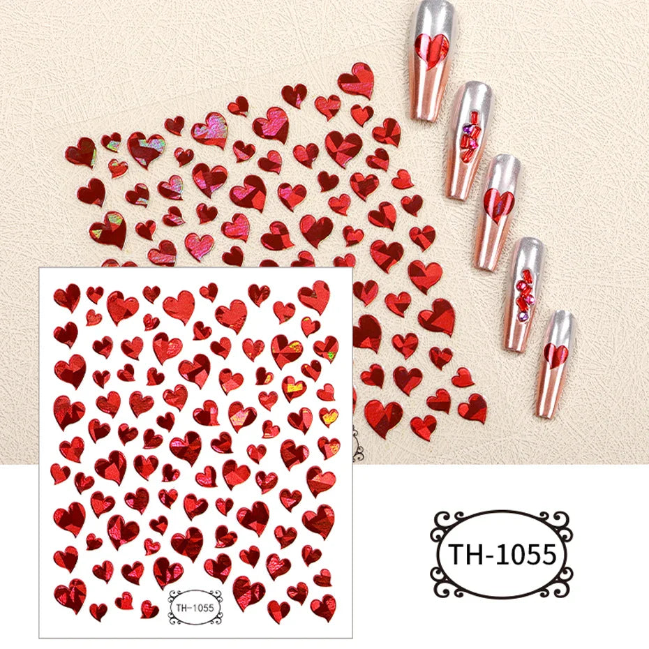 Aichashi Love Heart Nail Stickers Simple Heart Design Self-Adhesive Slider Letters Nail Art Decorations Stars Decals Manicure Accessories