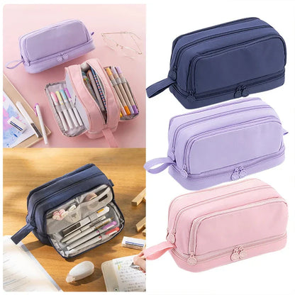 Aichashi 4 Partitions Large Pencil Case Pen Bag School Student Pencil Cases Cosmetic Bag Stationery Organizer Office Supply