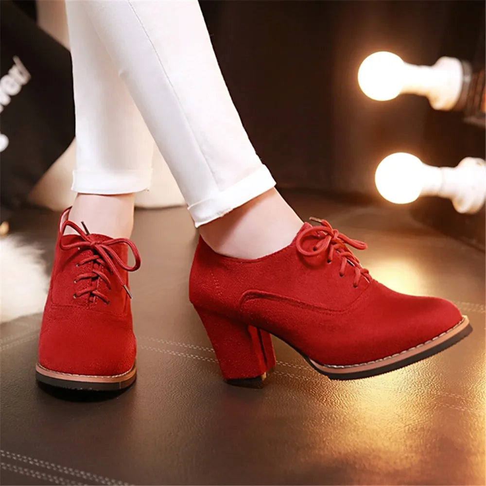 aichashi  -  High Quality New Suede Square Heel Women Pumps Fashion Elegant Ladies Autumn High Heels Office Shoes Work Shoes Plus Size 32-43