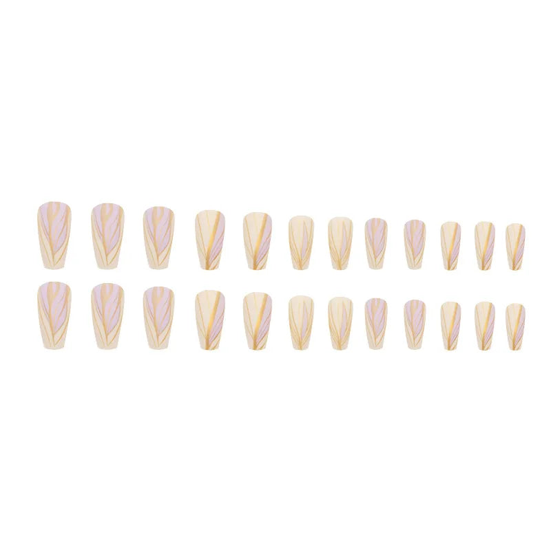 24pcs Gold Foil False Nails Coffin Ballet Matte Fake Nail Patch Full Cover Wearable Women Girl Press on Nail Tips Manicure Sets