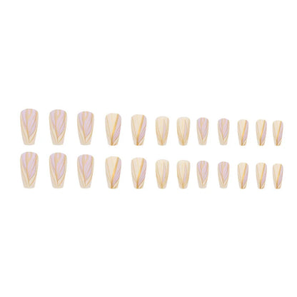 24pcs Gold Foil False Nails Coffin Ballet Matte Fake Nail Patch Full Cover Wearable Women Girl Press on Nail Tips Manicure Sets