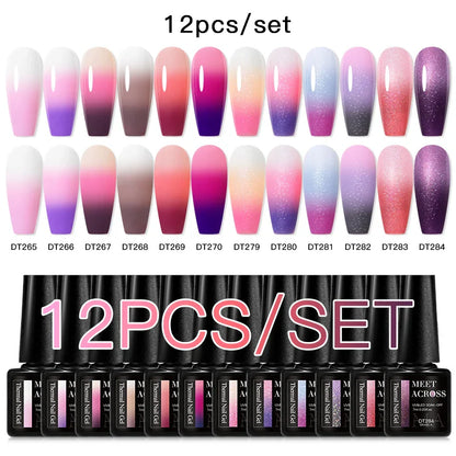 12PCS/Set 7ml Thermal Gel Nail Polish 3 Colors Changing Soak Off UV Gel Semi Permanant For Manicure Nail Art Kits