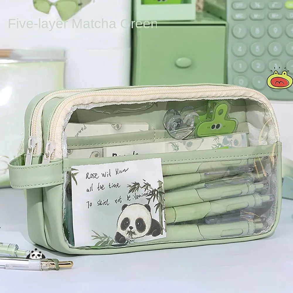 Aichashi BACK TO SCHOOL Multi-functional Pencil Case Transparent with Handle Pen Bag Large Capacity Stationery Storage Pouch Office School Supplies