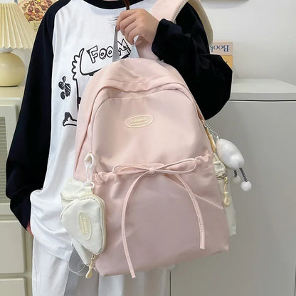 Aichashi BACK TO SCHOOL Campus Students Schoolbag Teen Girls Cute Backpack Nylon Shoulders Backpack Large Capacity Travel Backpacks Student Book Bag