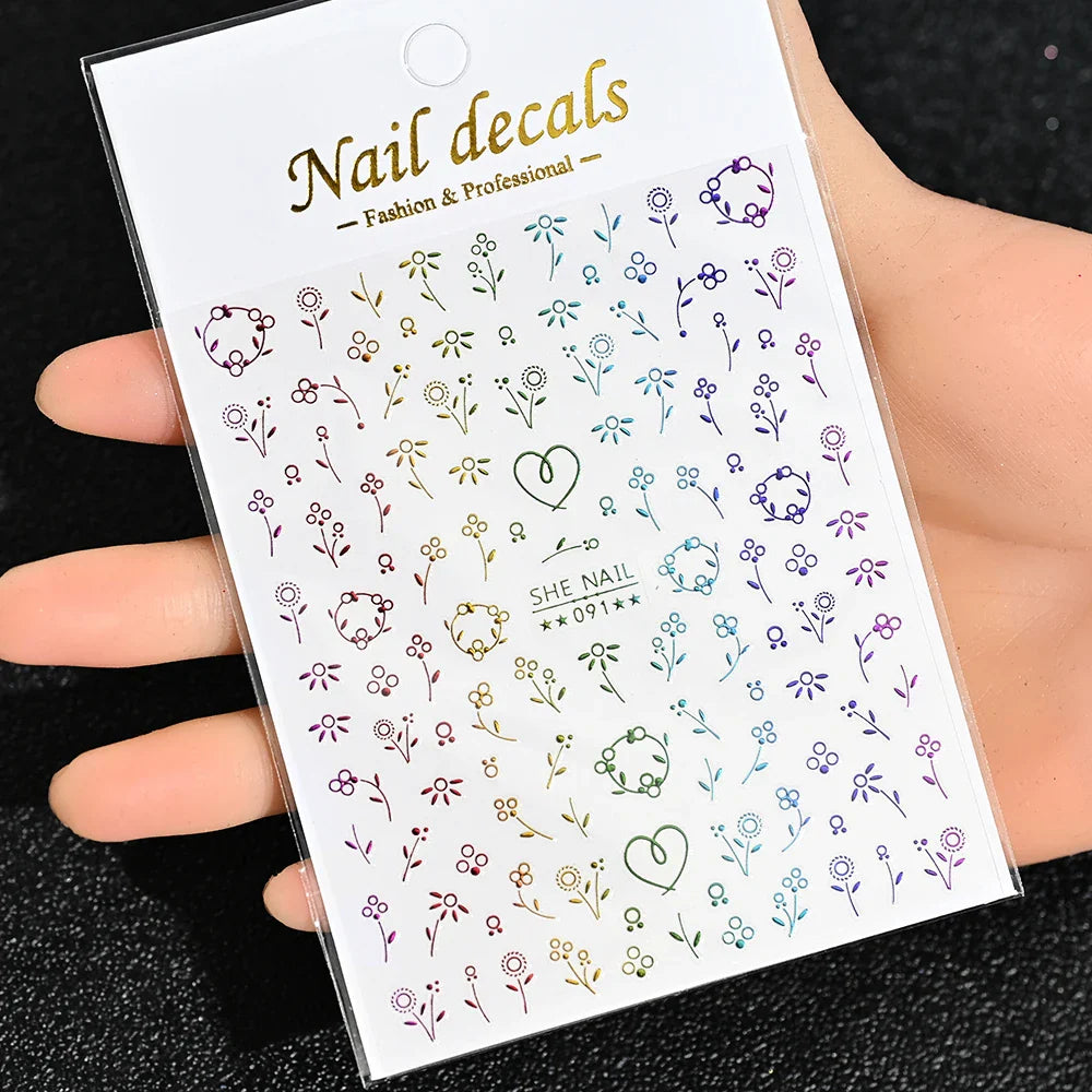 3D Gold Sun/Moon/Star Bronzing Nail Art Sticker 8*10cm Laser Star Moon Design Nail Decal Gold Silver Self-Adhesive Slider