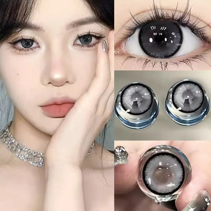 Aichashi 2Pcs Kroean New Colored Contact Lenses with Prescription Myopia Degree 0.00- 8.00 Black Eye Soft Lens Eye Beauty Pupil