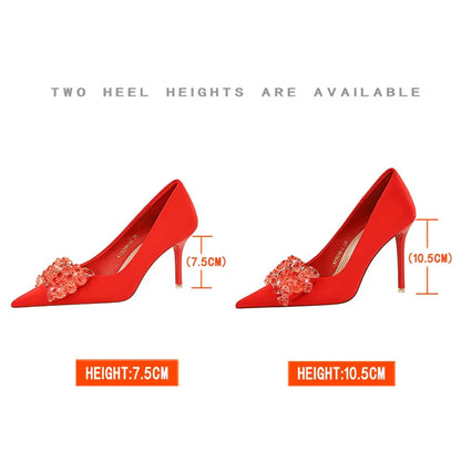 aichashi  -  Shoes Gemstone Bowknot Women Pumps Silks Satins High Heels Sexy Party Shoes Fashion Stilettos Wedding Shoes Stilettos