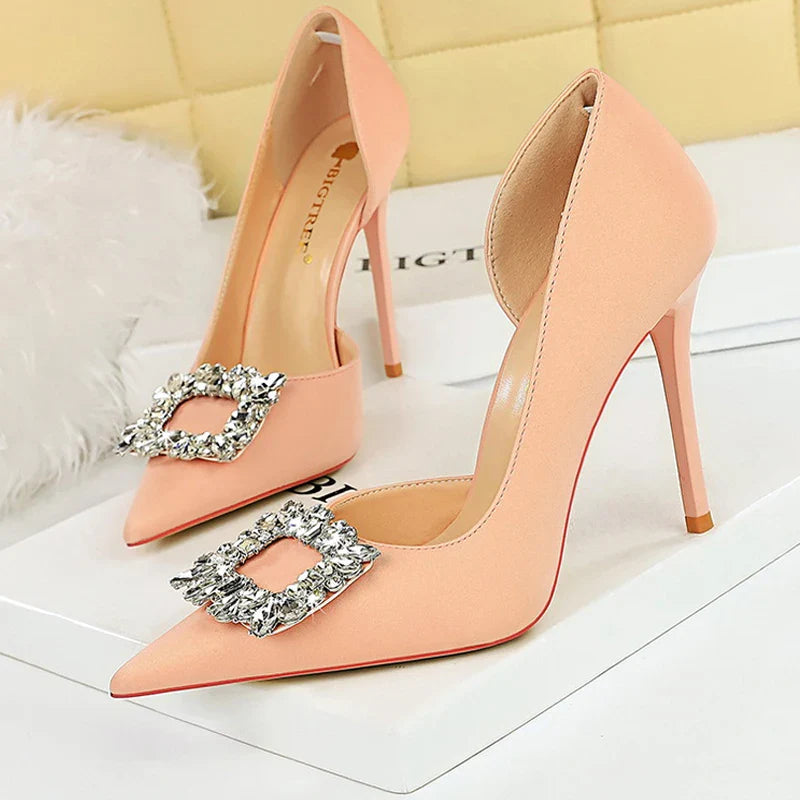 aichashi  - Luxury Heels 10.5 Cm Women Pumps Rhinestone Design High Heels Fashion Wedding Shoes Stilettos Sexy Party Shoes 10 Colour Pumps