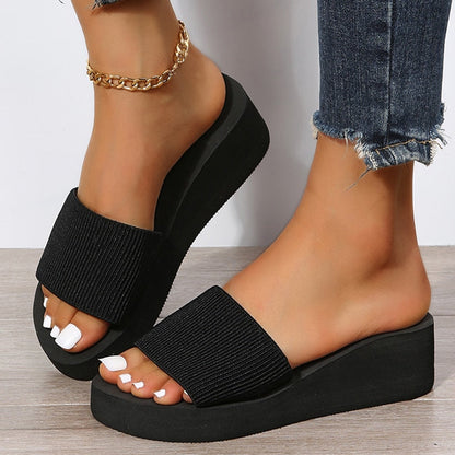 Aichashi Knitted Wedges Slippers for Women Summer Chunky Platform Wedge Heels Sandals Woman Light Thick Sole Beach Shoes Mujer