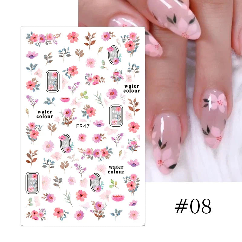 Aichashi 3D Laser Sakura Flower Nail Sticker Aurora Decals Glitter Star Butterfly Floral Adhesive Sliders Cherry Blooming Manicure