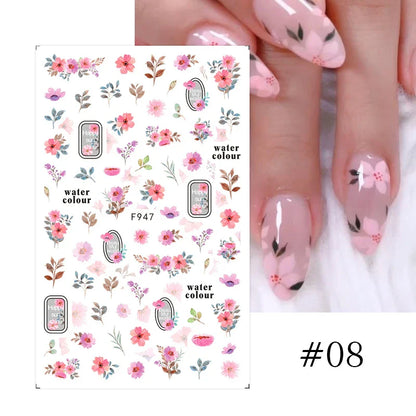 Aichashi 3D Laser Sakura Flower Nail Sticker Aurora Decals Glitter Star Butterfly Floral Adhesive Sliders Cherry Blooming Manicure