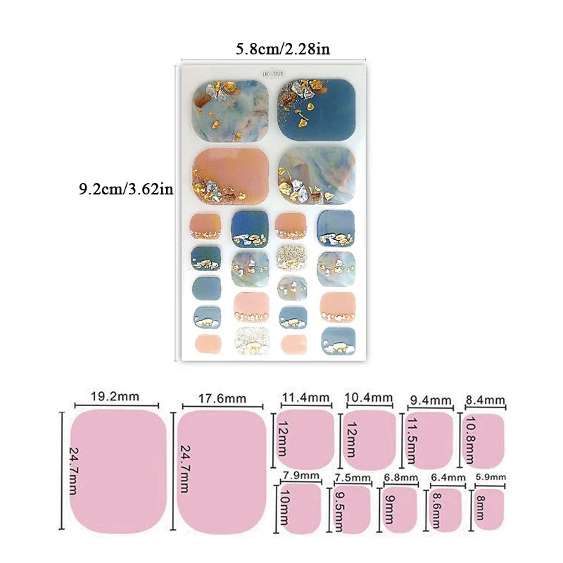 Aichashi 22 Tips Toe Nail Wraps Full Cover Nails Sticker Art Decorations Manicure Nail Vinyls Adhesive Nails Deco For Women Girls DIY