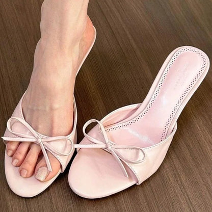 Aichashi 2024 New Arrivals Summer Pink Butterfly-knot Woman Slippers Elegance Stripper Thin Low Heels Ladies Mules Slides Shoes