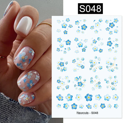 Aichashi 3D Laser Sakura Flower Nail Sticker Aurora Decals Glitter Star Butterfly Floral Adhesive Sliders Cherry Blooming Manicure