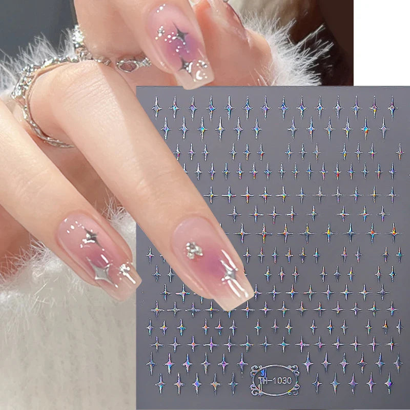 Aichashi 3D Laser Sakura Flower Nail Sticker Aurora Decals Glitter Star Butterfly Floral Adhesive Sliders Cherry Blooming Manicure