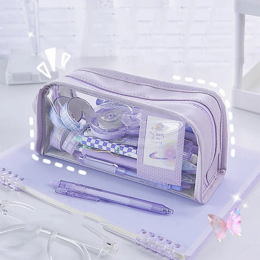 Aichashi BACK TO SCHOOL Transparent Pencil Case Estuches Escolares Pencilcase School Supplies Large Capacity Pencil Box Kawaii Stationery Pencil Pouch