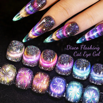 Aichashi 7.5ml Double Light Reflective Magnetic Gel Sparkling Rainbow Soak Off Semi Permanent Nail Art Disco Flashing Cat Eye Gel