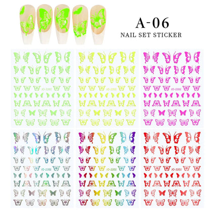 Aichashi 6sheet/set 3D Laser Butterfly Stickers For Nails DIY Gilding Slider Wraps Adheisve Nail Art Stickers Decals Manicure Charms